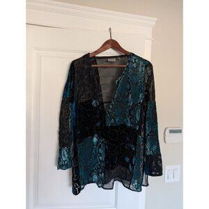 Chico’s Silk Blend Burnout Velvet Patchwork Tunic Top Size 1 M Silk